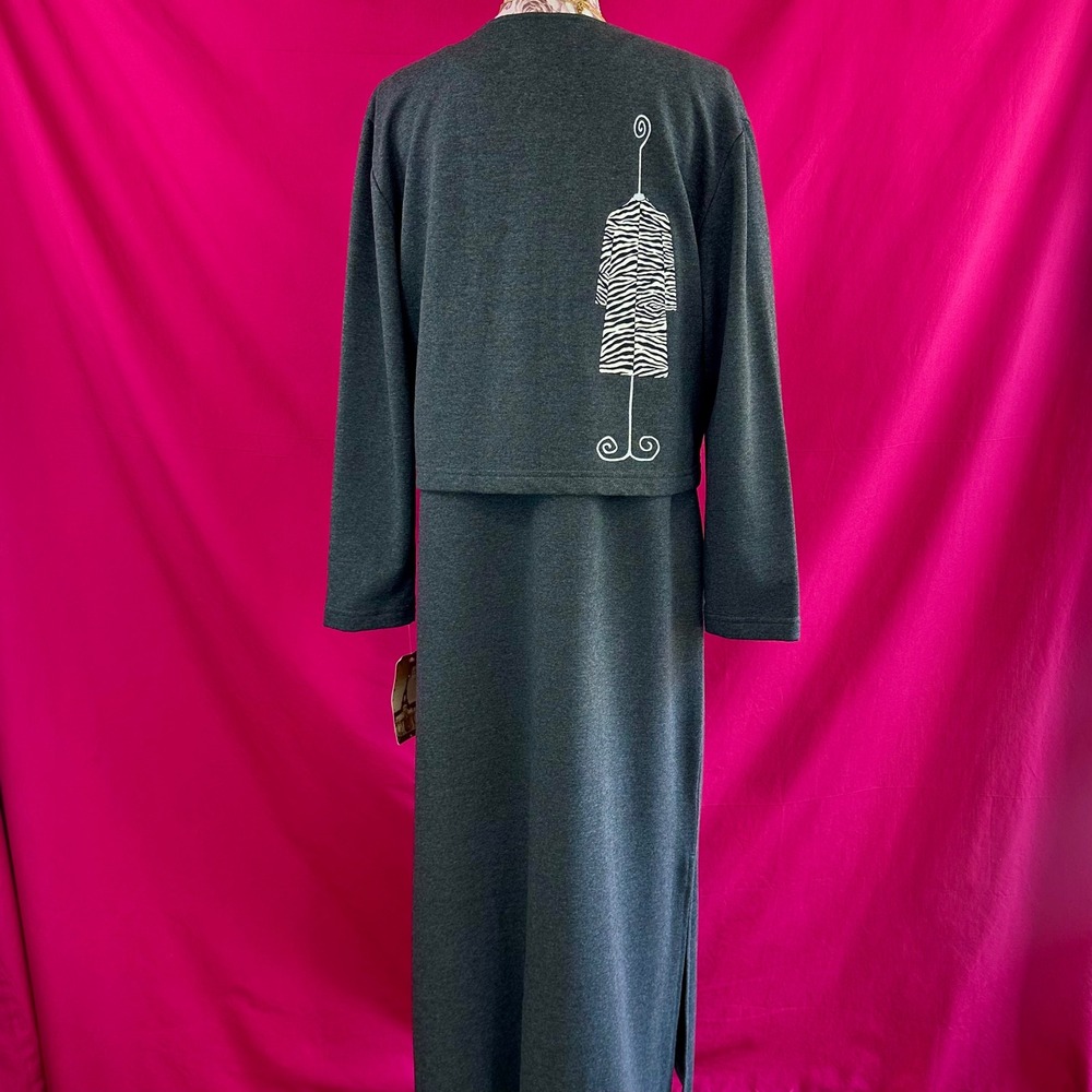 2 Piece Set Graphic Maxi Long Dress Cardigan Gray Fashion Artsy Novelty S Cite - Picture 11 of 17